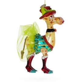 Giraffe in Costume Blown Glass Christmas Ornament