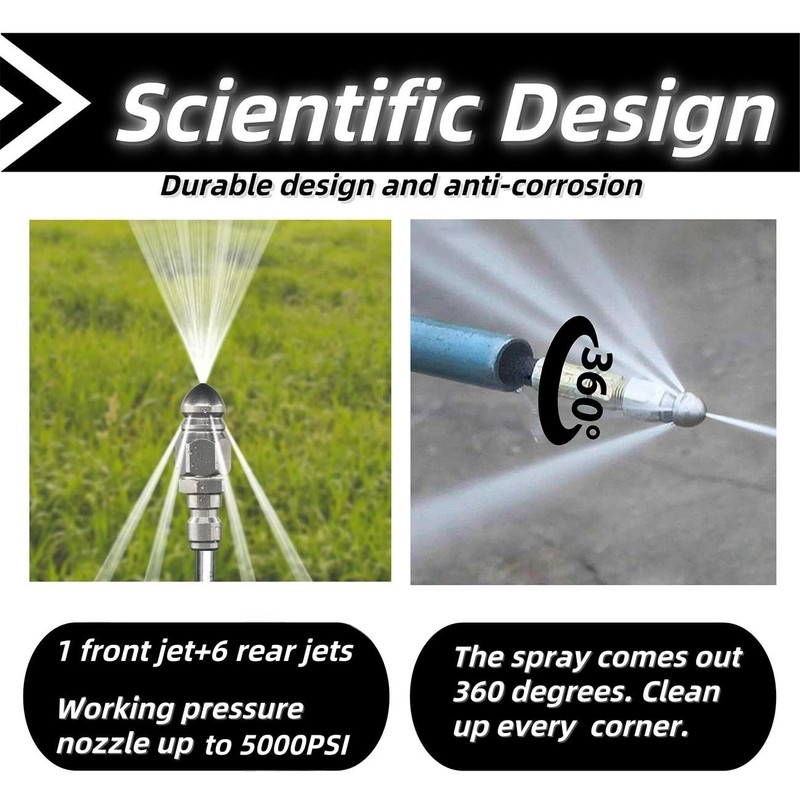 Pressure Washer Sewer Jetter Nozzle - Stainless Steel Drain Cleaning