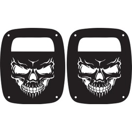 JeepTails Skull Face Tail lamp Light Covers Compatible with Jeep CJ or YJ and TJ Wranglers Black Set of 2
