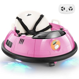 Hikole 【COD】Hikole Ride-Ons Toys Bumper Car with Remote Control for Toddlers - 12V Battery Power, 3 Speeds, 360 Degree Spin, LED Lights, Safety Belt - Color: Pink