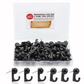 50 Pcs Black Push Pin Hooks, Cork Board Pin-Hooks Decorative Thumb Tacks Hook for Photo Wall, Bulletin Board, Home Wall, Home Office School Pinning and Hanging