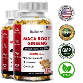 Maca Root Organic Maca Root + Ginseng Extract Capsules - Stamina & Mood - Energy Supplemen
