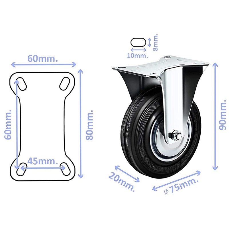 kippen 1600K1 Pair of Industrial Wheels with Fixed Base, Diameter