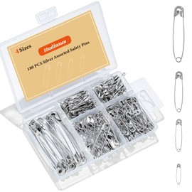 Hudinsun 180 PCS 4 Different Sizes Silver Safety Pins Assorted, Small and Large Safety Pins Bulk for Clothes and Sewing