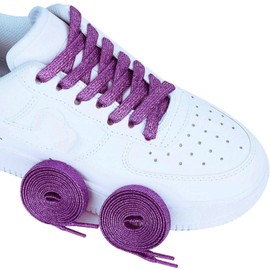 Olukssck 2 Pairs of Glitter Shoelaces for Sports Shoes and Trainers, Coloured Flat Shoe Laces, 10 mm Wide, Purple