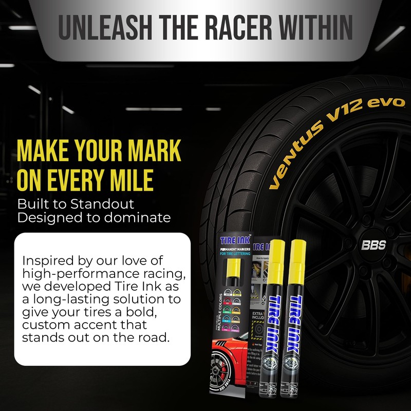 Tire Ink Yellow Paint Pen 2-Pack - Waterproof Permanent Paint