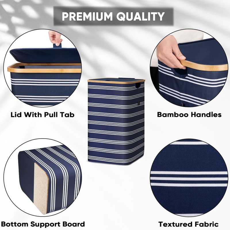 BALEINE Laundry Hamper with Lid, Tall Laundry Baskets with Bamboo