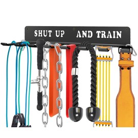 Black Rack 8 Hooks Metal Heavy-gauge Workout Rack Wall Mount Organizer Multi-Purpose Workout Gear Storage for Sports Gears Barbells Lifting Belt Fitness Band Carabiners Included With Uplifting Words