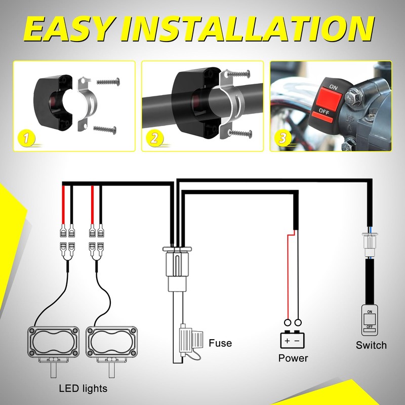 AKD Part 2 Leads Motorcycle Wiring Harness Kit w/Handlebar Switch