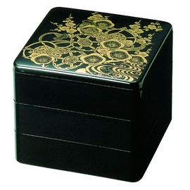 J-kitchens Excursion Lunch Box, Made in Japan, 3-Tier, 6.5 Inches, Black Gold Knob, 7.7 x 7.7 x 6.9 inches (19.6 x 19.6 x 17.5 cm)