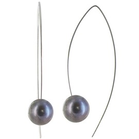 Les Poulettes Jewels - Rhodium Sterling Silver Hook and 11 mm Round Freshwater Cultured Pearls - Classics - Black