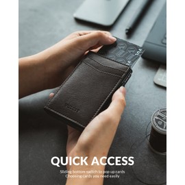 VULKIT Credit Card Holder Leather Card Wallet RFID Blocking Automatic Pop Up Business Card Case for Cards & Notes