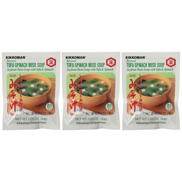 Kikkoman – Mezcla instantánea de sopa de tofu-Spinach Miso (9 bolsillos en 3 paquetes) – 3.15 oz