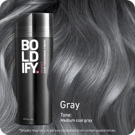 BOLDIFY Hair Fibres for Thinning Hair (GREY) - 56g Bottle - Undetectable & Natural Hair Filler Instantly Conceals Hair Loss - Hair Powder Thickener, Topper for Fine Hair for Women & Men
