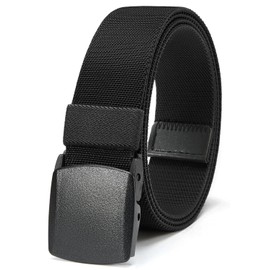 CHAOREN Men's Elastic Nylon Belt, For Work, Large Size, Lightweight, Durable, Plastic Buckle, Stretch Belt, Cloth, Students, 1 Ct., A Black