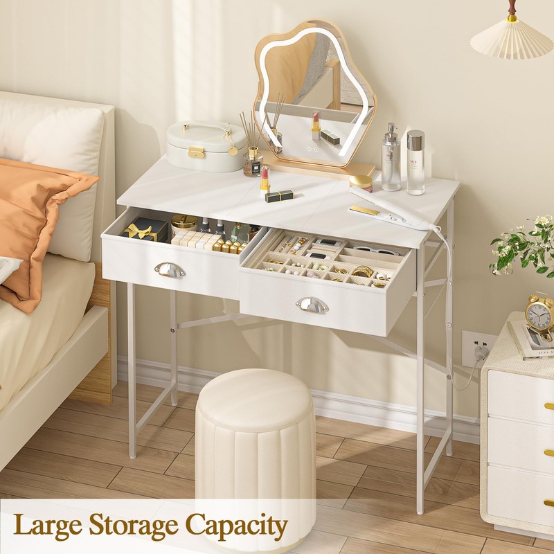 ThreeHio Small Vanity Desk No Mirror for Kids Bedroom, 31.5