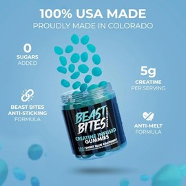 Creatina Monohidratada 5g por Porción – Beast Sin Azúcar Bites ni Colores Artificiales – Bocaditos de Creatina para Fuerza, Energía y Workout – Suplem