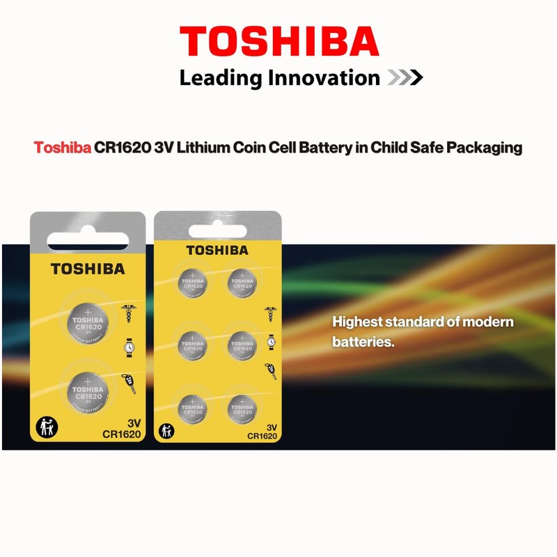 TOSHIBA CR1620 3V Lithium Coin Cell Child Resistant Blister Package