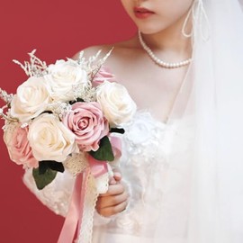 Ramos de boda de 9 pulgadas de color rosa polvoriento para novia, dama de honor, rosas artificiales, flores, champaña, marfil, rosa, pastel, ramo de novia, primavera, otoño, bohemio, rústico