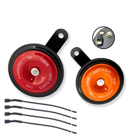 AutoHornix 1 Pair High & Low Universal 128dB 12V 4A 90MM Disc Horn Compatible with Motorcycles, Off-Road Car, Trucks, SUVs, Bike, Boat, ATVs Orange and Red