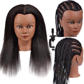 headdoll Mannequin Head 100% Real Hair for Cosmetology Manikin 16 Inch Doll Head Hairdresser Hairstylist Training Practice Styling Braiding Styling Curling Coiling Display Cosmetology with Stand