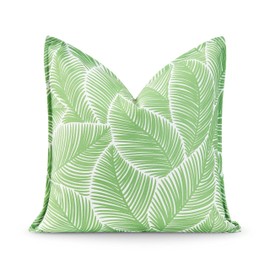 Hofdeco Premium Coastal Patio Indoor Outdoor Pillow Cover Only, 20"x20" Water Resistant for Backyard, Couch, Pale Green Palm Leaf