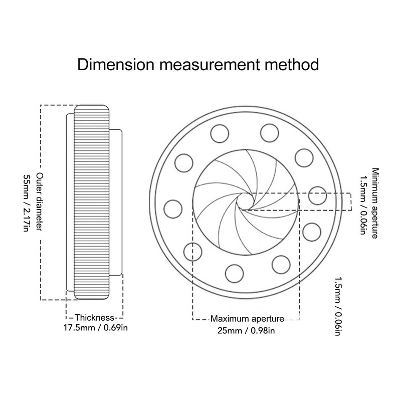 Iris Diaphragm 1.5mm‑25mm ID 55mm OD M42 to M42 Aperture