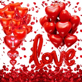 Romantic I Love You Balloons Set - 36 Inch Red Rose Petals, Pack of 1000 | Love Heart Balloons for Valentine's Day Decor