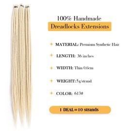 FANCEE Dreadlocks Extensions 36 Inches SE Hippie Dreads 10 Strands Handmade Blonde Long Dreads Synthetic Crochet Hair Dreads Soft Loc Extensions for Women Men