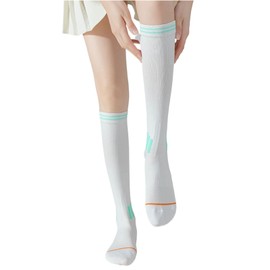 Dress Cici Striped Compression Socks Set for Women, Snug Fit Knee High Compressions Sock for Running And Other Activities (3 Pairs: White+Black+Blue)