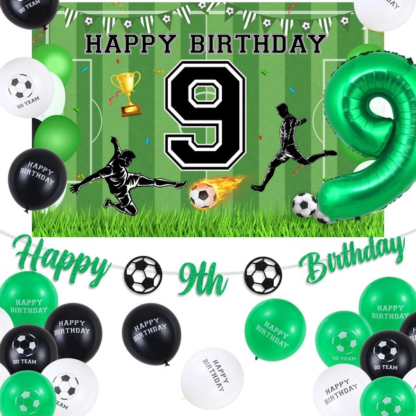Sursurprise 9th Football Birthday Decorations Green and White for Boys,