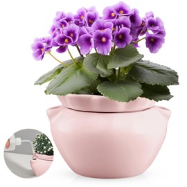 Sunnychicc 6.3 Inch African Violet Pots, Pink Self Watering Pot for Indoor Plants, Ceramic Easy Plant Self Watering Pot for Thriving Plant Flower Maintenance