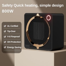 Small Space Heater, 800W Portable Electric Heaters for Indoor Use On Desk, PTC Ceramic Saving Personal Heater, With Tip-Over Protection Mini Space Heater for Desktop Office Home Camping Gift(Black)