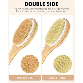Shower Brush with Soft and Stiff Bristles, Bath Dual-Sided Long Handle Back Scrubber Body Exfoliator for Wet or Dry Brushing
