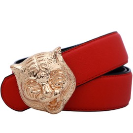 Yuangu Men's Big Tiger Buckle 38-mm Italian Leather Belt (105cm/41.3inch (34-36), Red Gold)