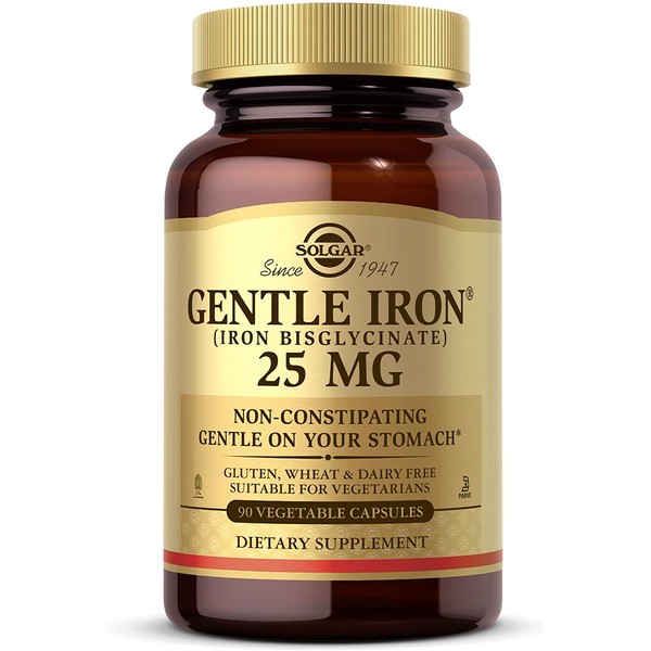 Solgar Gentle Iron 25mg, 90 Vegetable Capsules - Energy, Normal Red Blood Cell Production - Gentle on The Stomach - Non-GMO, Vegan, Gluten Free, Dairy Free, Kosher, Halal - 90 Servings , Unflavoured