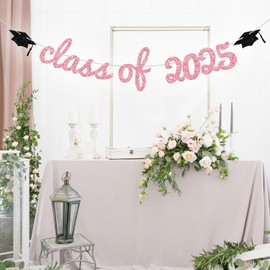 Class of 2025 Banner, 2025 Graduation Banner, Congrats Grad Decorations, High School College Graduation Party Decorations Pink Glitter