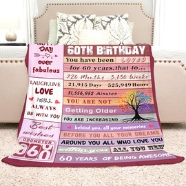 Manta de 60 cumpleaños, regalos de 60 años para mujeres, ideas de regalo de feliz cumpleaños 60, manta suave única para mujer, decoración de cumpleaños, día de la madre, aniversario, mantas de franela