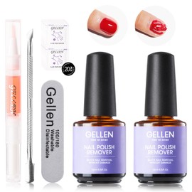 Gellen Gel Nail Polish Remover - 2Pcs Gel Polish Remover for Nails with Cuticle Pusher and Cuticle Oil, Quick & Easy Gel Nail Polish Removal in 2-5 Minutes, No Need Soaking or Wrapping 15ml 0.5fl.oz
