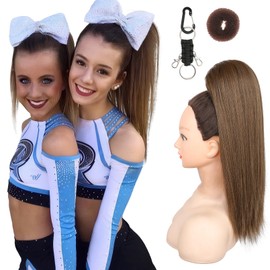 SEIKEA Cheer Ponytail Hair Piece, 18" Straight Cheerleader Hairpiece Ponytail Extension for Cheer Competitions, Dance, Costume, Dress up, Soft Natural Look for Teens Girls Mocha Melt