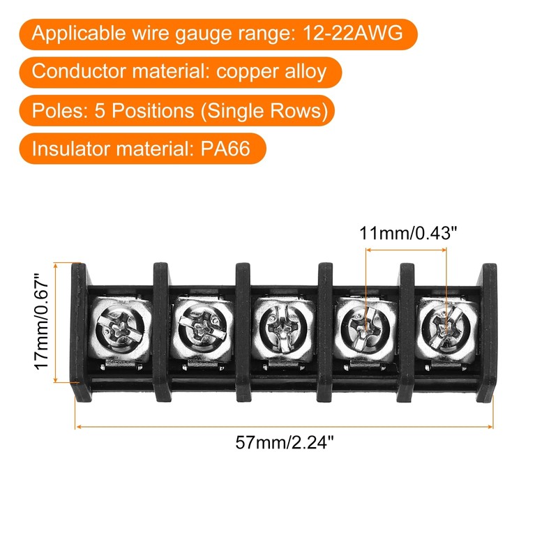 sourcing map 5 Pcs 5 Positions Terminal Block 300V 20A