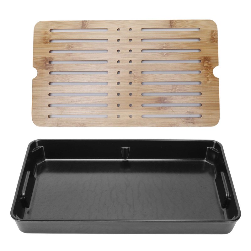 Tea Tray, Rectangular Bamboo Tea Tray with Drip Plate, Teapot,