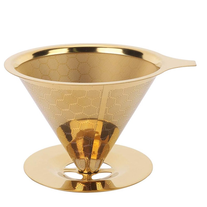 Coffee Filter, Gold Honeycomb Stainless Steel Reusable Pour-Over Coffee Filter