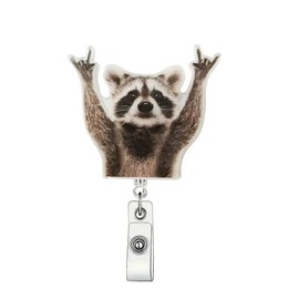 Funny Raccoon Badge Reel Retractable Acrylic Alligator Badge Clip Cute Badge Reel Holder Nurse Doctor Name Tag Badge Clip for Nurse Doctor Office Worker ID Card Decor