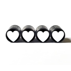 White Heart Tire Valve Caps - Black Aluminum - Set of Four