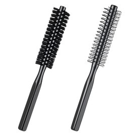 2 PCS Small Round Hair Brush for Blow Drying, Mini Quiff Roller Styling Brush with Nylon Bristles, Portable Travel Hairbrush for Short Wet or Dry Hair, Bangs, Men & Women (Black)