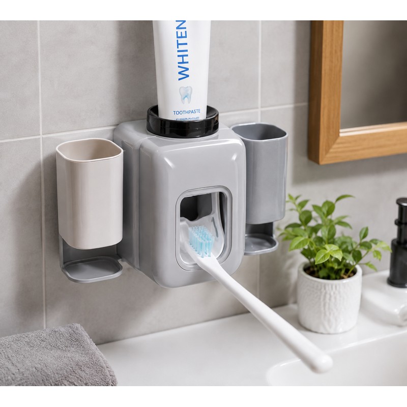 Wall-mounted Toothpaste Squeezer with Toothbrush Holder - Punch-free Installation for
