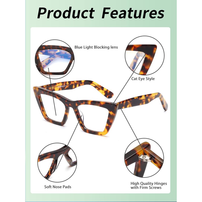 GLINDAR Cat Eye Blue Light Locking Glasses Vintage Narrow Square