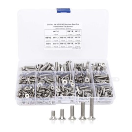 260Pcs M4 M5 M6 Hex Socket Countersunk Machine Screws,Nuts and Bolts Stainless Steel Flat Head Hex Socket Cap Screws Assortment Set with Storage Box