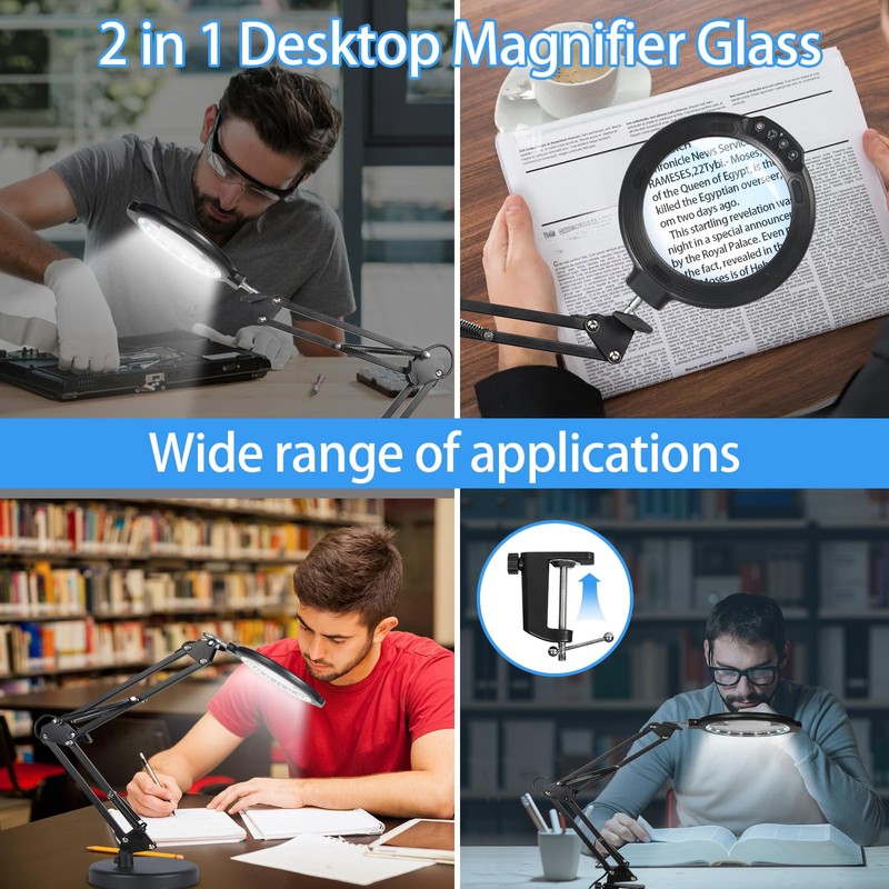 12X Large Magnifying Glass with Light and Stand, 5.2 Inch